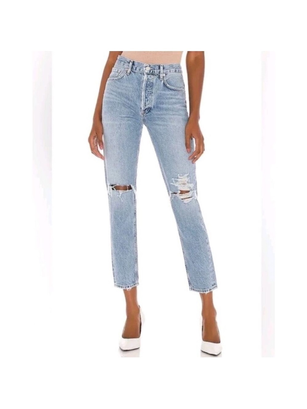 Agolde Pale Blue Distressed High-Rise Jamie Jeans